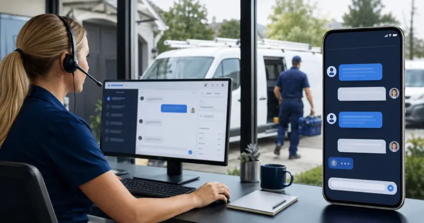Home service business team planning ai chatbots for contractor websites with a digital operations dashboard
