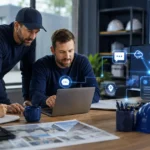 Home service business team planning ai content tools for contractors with a digital operations dashboard