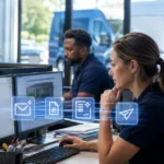 Home service business team planning ai email assistants for busy home service office teams with a digital operations dashboard