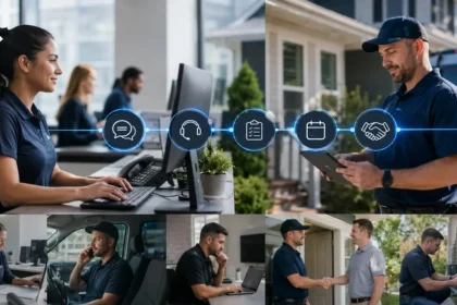 Home service business team planning ai follow-up systems for contractors with a digital operations dashboard