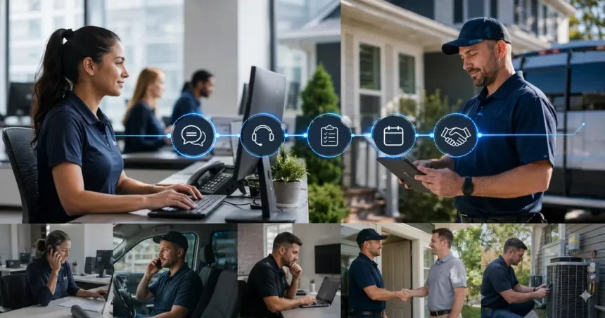 Home service business team planning ai follow-up systems for contractors with a digital operations dashboard