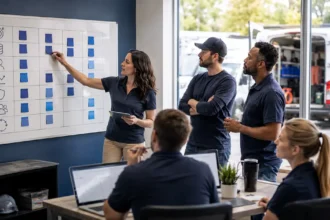 Home service business team planning ai readiness checklist for contractors with a digital operations dashboard