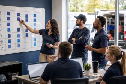Home service business team planning ai readiness checklist for contractors with a digital operations dashboard