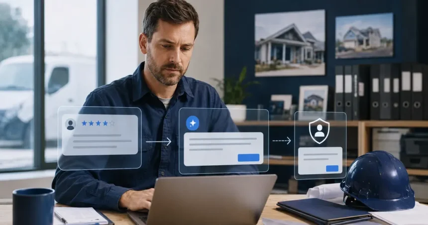 Home service business team planning ai review-response tools for contractors with a digital operations dashboard