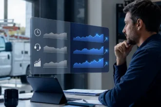 Home service business team planning ai roi for contractors with a digital operations dashboard