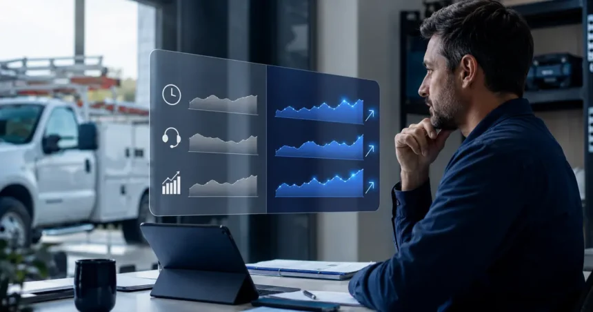 Home service business team planning ai roi for contractors with a digital operations dashboard