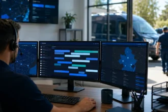 Home service business team planning ai scheduling for home services with a digital operations dashboard