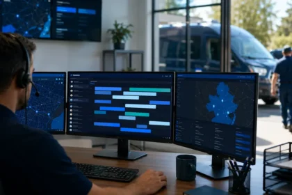 Home service business team planning ai scheduling for home services with a digital operations dashboard
