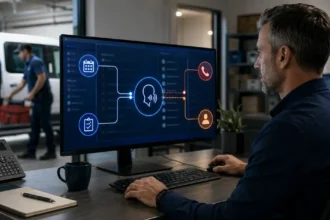 Home service business team planning ai voice agents for contractors with a digital operations dashboard