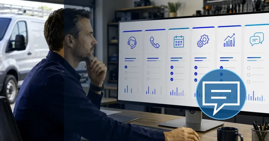 Home service business team planning best call-tracking software for home service businesses with a digital operations dashboard