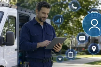 Home service business team planning best crm software for contractors with a digital operations dashboard