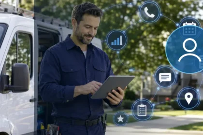 Home service business team planning best crm software for contractors with a digital operations dashboard
