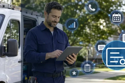 Home service business team planning best estimating software for contractors with a digital operations dashboard