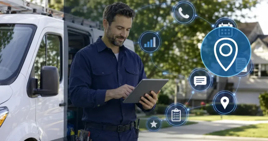 Home service business team planning best financing software for home improvement contractors with a digital operations dashboard
