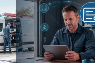 Home service business team planning best quoting software for home service businesses with a digital operations dashboard
