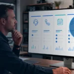 Home service business team planning cloud-based vs. desktop contractor software with a digital operations dashboard