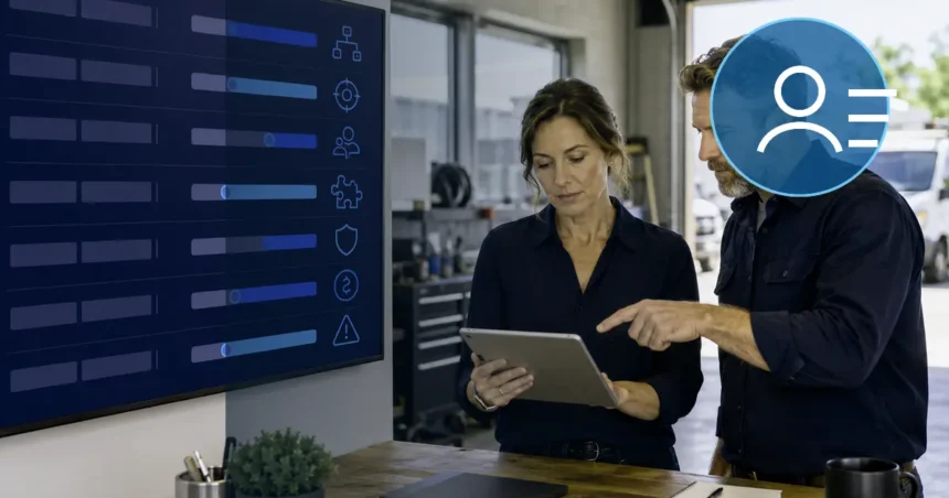 Home service business team planning contractor crm features that actually matter with a digital operations dashboard