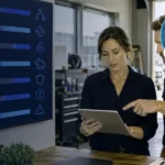Home service business team planning contractor technology stack template for small, growing and multi-location companies with a digital operations dashboard