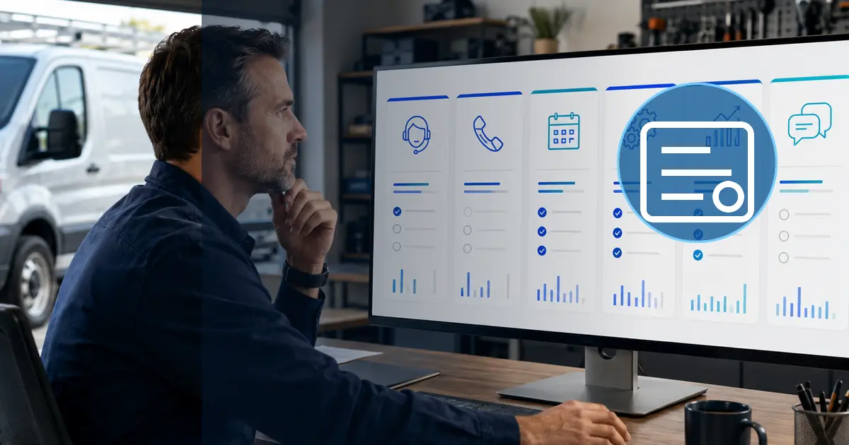 Home service business team planning estimating software vs. proposal software for contractors with a digital operations dashboard