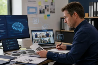 Home service business team planning how contractors can use ai without misleading customers with a digital operations dashboard