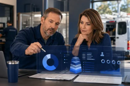Home service business team planning how much does ai cost for a home service business with a digital operations dashboard