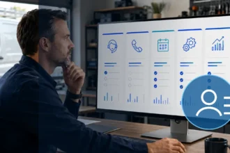Home service business team planning choose a crm for a home service business with a digital operations dashboard