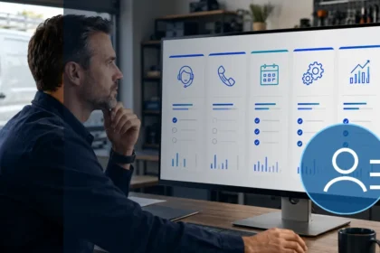 Home service business team planning choose a crm for a home service business with a digital operations dashboard