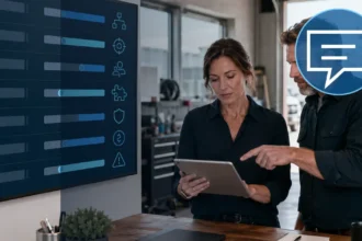 Home service business team planning choose call-tracking software for a contractor with a digital operations dashboard