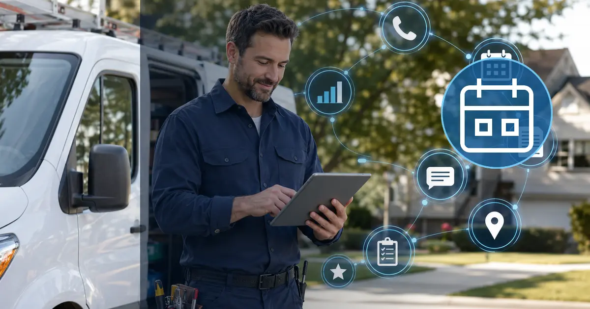 Home service business team planning choose field service software for a growing team with a digital operations dashboard