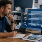 Home service business team planning fact-check ai-written content for a home service website with a digital operations dashboard