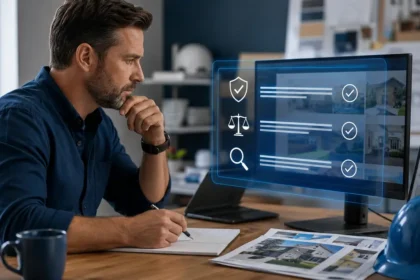 Home service business team planning fact-check ai-written content for a home service website with a digital operations dashboard