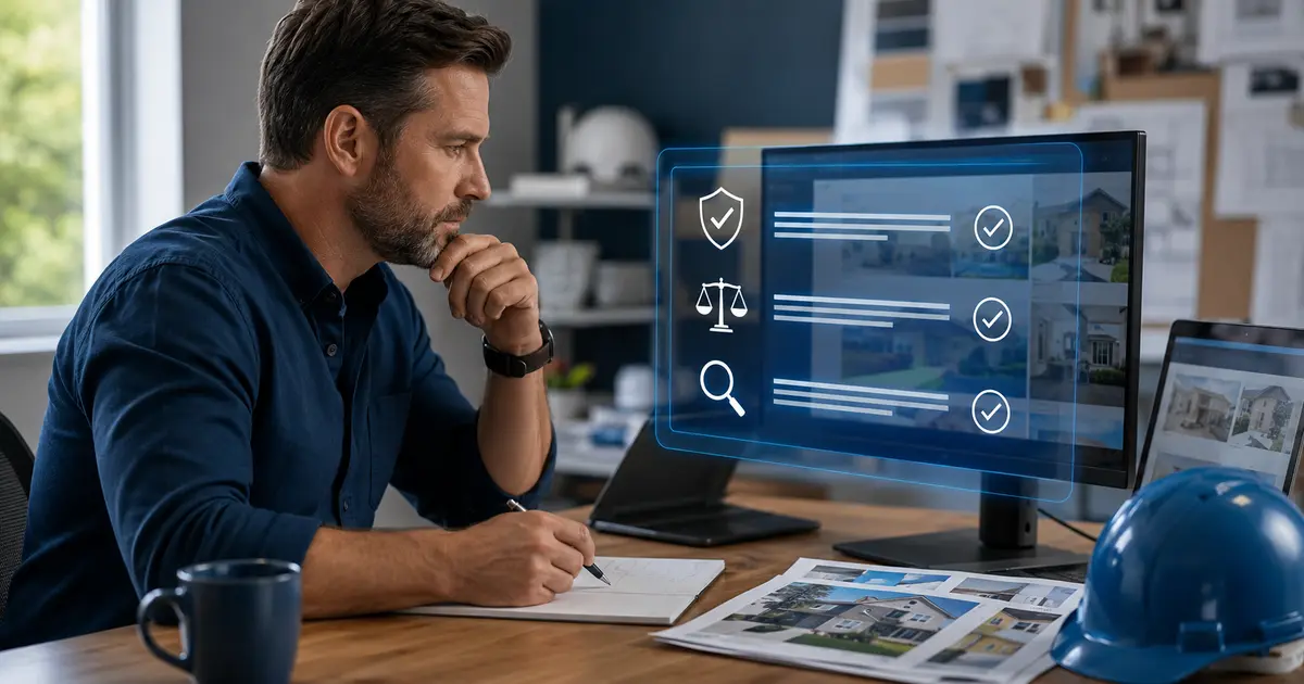 Home service business team planning fact-check ai-written content for a home service website with a digital operations dashboard