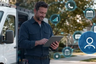Home service business team planning set up a crm for your contracting business with a digital operations dashboard