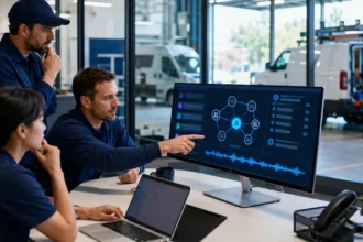 Home service business team planning train an ai phone agent for your home service business with a digital operations dashboard
