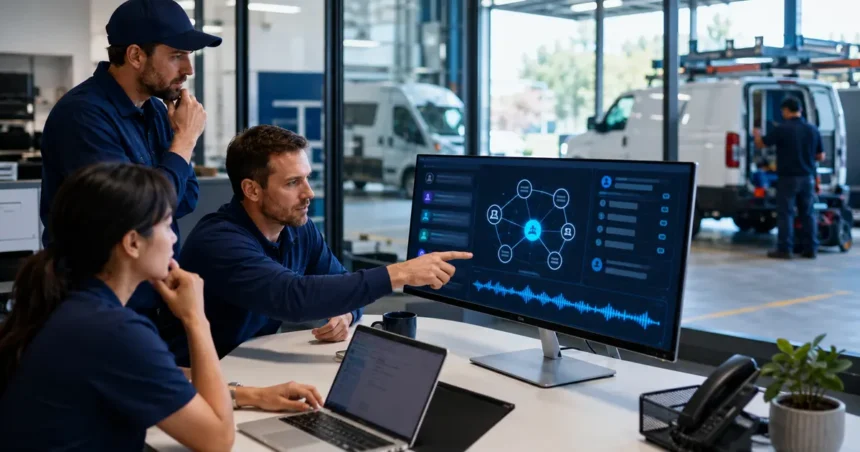 Home service business team planning train an ai phone agent for your home service business with a digital operations dashboard