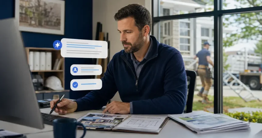 Home service business team planning use ai to write better estimate follow-up messages with a digital operations dashboard