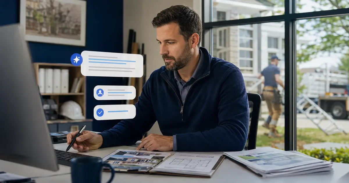 Home service business team planning use ai to write better estimate follow-up messages with a digital operations dashboard