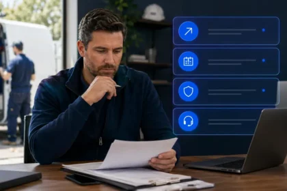 Home service business team planning questions to ask before hiring an ai receptionist provider with a digital operations dashboard