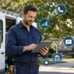Home service business team planning ai in home services with a digital operations dashboard
