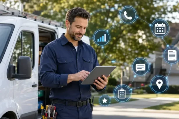 Contractor using AI tools to organize customer calls, job schedules, estimates and field notes from one workspace